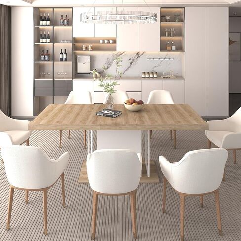 Extendable Dining Table for 6–10 People, 160–200 cm Rustic Aged Wood Expandable Kitchen Table, Modern Wooden Dining Room Table with Thick Top & Wide Pedestal Base for Family Gatherings in Saudi Arabia