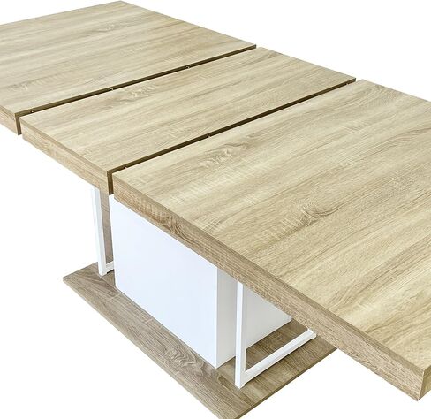 Extendable Dining Table for 6–10 People, 160–200 cm Rustic Aged Wood Expandable Kitchen Table, Modern Wooden Dining Room Table with Thick Top & Wide Pedestal Base for Family Gatherings in Saudi Arabia