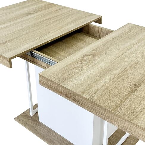 Extendable Dining Table for 6–10 People, 160–200 cm Rustic Aged Wood Expandable Kitchen Table, Modern Wooden Dining Room Table with Thick Top & Wide Pedestal Base for Family Gatherings in Saudi Arabia