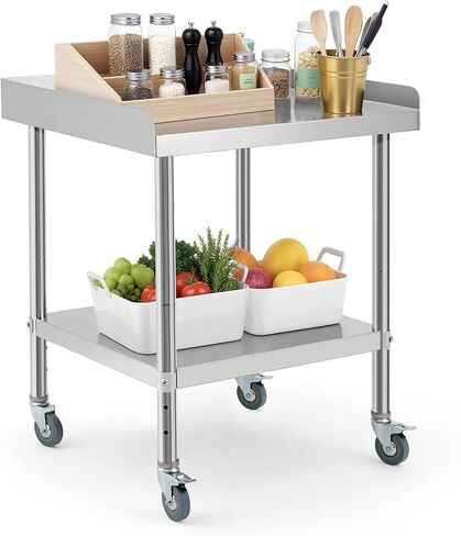 30"X30"x30" Stainless Steel Grill Stand Table, NSF Certified, 3-Sided 2" Backsplash, Adjustable Legs & Wheels, 400 Lbs Capacity, Equipment Stand for Restaurant, Hotel, Home Kitchen in Saudi Arabia