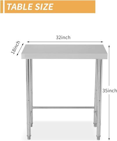 PrecisionAuto 18x32 بوصة NSF طاولة عمل من الفولاذ المقاوم للصدأ، طاولة إعداد تجارية شديدة التحمل مع قاعدة مفتوحة، طاولة مرافق مقاومة للصدأ للمطبخ، المطعم، المرآب، الاستخدام الداخلي/الخارجي in Kuwait