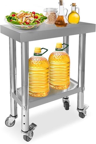 Stainless Steel Work Table 24x12x33 Inch Commercial Worktable with Lockable Wheels and 3-Stage Adjustable Under Shelf for Kitchen Prep Work Restaurant Laundry Workshop Hotel Garage in Saudi Arabia