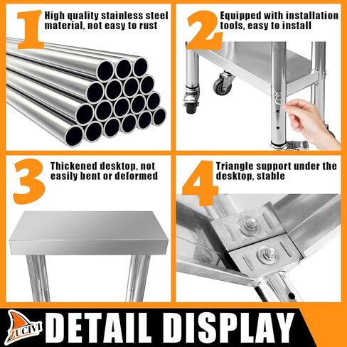 Stainless Steel Work Table 24x12x33 Inch Commercial Worktable with Lockable Wheels and 3-Stage Adjustable Under Shelf for Kitchen Prep Work Restaurant Laundry Workshop Hotel Garage in Saudi Arabia