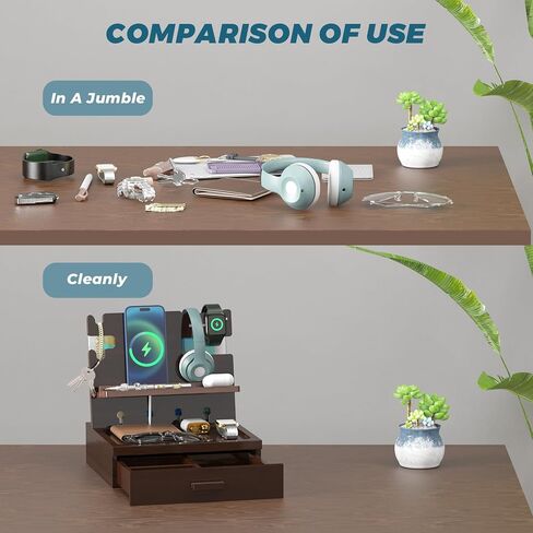منظم منضدة منضدة للرجال ، ومنظم منضدة السرير مع درج ، ومحطة لرسو الخشب مع منافذ USB ومنافذ AC ، والهدايا للرجال ، ويحمل الهاتف ، والكمبيوتر اللوحي ، والمفاتيح ، والنظارات ، وسماعات الأذن ، إلخ in Kuwait