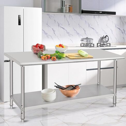 Food Prep Stainless Steel Table - [72x30x35 Inch], [ NSF Certified ], Without Wheel and Backsplash, Adjustable Under Shelf, Heavy Duty, Commercial Use, Ideal for Restaurant, Home in Saudi Arabia