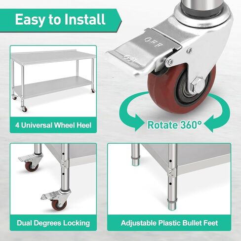 Food Prep Stainless Steel Table - [72x30x35 Inch], [ NSF Certified ], Without Wheel and Backsplash, Adjustable Under Shelf, Heavy Duty, Commercial Use, Ideal for Restaurant, Home in Saudi Arabia