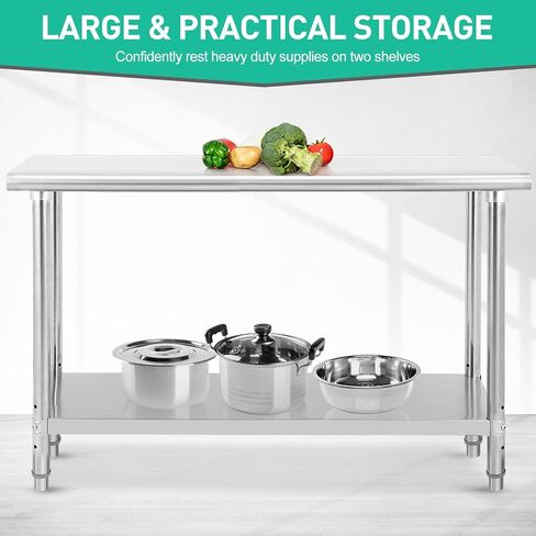 Food Prep Stainless Steel Table - [72x30x35 Inch], [ NSF Certified ], Without Wheel and Backsplash, Adjustable Under Shelf, Heavy Duty, Commercial Use, Ideal for Restaurant, Home in Saudi Arabia