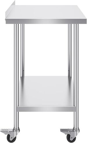 طاولة عمل من الفولاذ المقاوم للصدأ مقاس 24 × 36 × 40 بوصة من Happybuy، طاولة إعداد الطعام شديدة التحمل مع عجلات، ارتفاع قابل للتعديل، طاولة عمل المطبخ التجاري للمطعم، المنزل، الفندق in Kuwait