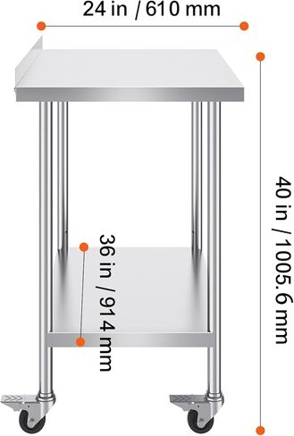 طاولة عمل من الفولاذ المقاوم للصدأ مقاس 24 × 36 × 40 بوصة من Happybuy، طاولة إعداد الطعام شديدة التحمل مع عجلات، ارتفاع قابل للتعديل، طاولة عمل المطبخ التجاري للمطعم، المنزل، الفندق in Kuwait