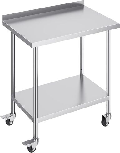 طاولة عمل من الفولاذ المقاوم للصدأ مقاس 24 × 36 × 40 بوصة من Happybuy، طاولة إعداد الطعام شديدة التحمل مع عجلات، ارتفاع قابل للتعديل، طاولة عمل المطبخ التجاري للمطعم، المنزل، الفندق in Kuwait