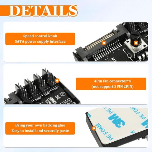 12V 4 Pin Cooling Fan Speed Knob Controller, PWM PC Chassis Fan Adapter Hub Power Supplied with SATA Interface for 4 Fans in Saudi Arabia