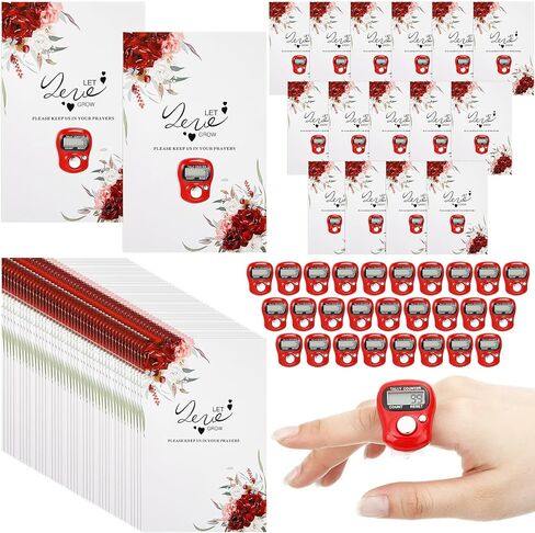 مسبحة صلاة المسلمين هدايا الزفاف مع عداد رقمي للضيوف تتضمن عدادات أصابع إلكترونية حمراء لحفلات الزفاف وبطاقات شكر على شكل زهور هدية زواج إسلامية in Kuwait