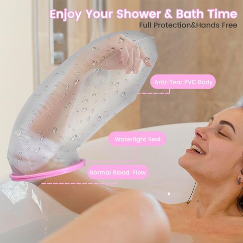 أغطية مصبوبة مقاومة للماء من CIVJET لذراع الدش للبالغين، حمالة الذراع للسباحة/الاستحمام بعد الجراحة، حمام قصير ودش وواقي غطاء للجروح، لوازم تعافي أكمام اليد/المعصم المكسورة، وردي in Kuwait