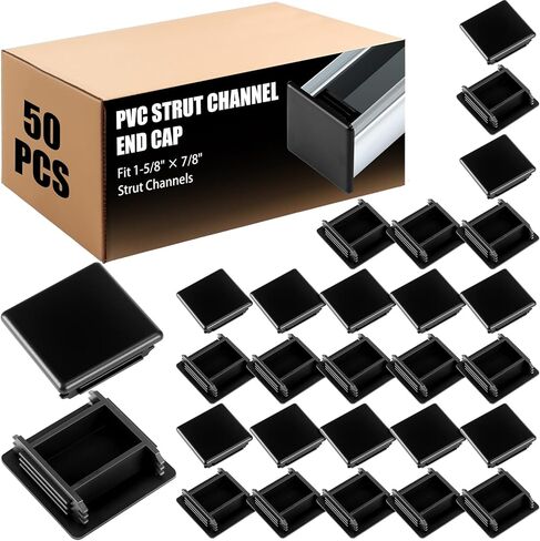 50 Pcs 1-5/8" Black Square Plastic Strut Channel End Caps PVC Strut Channel Safety End Caps Rectangle Plug Frame Protectors in Saudi Arabia