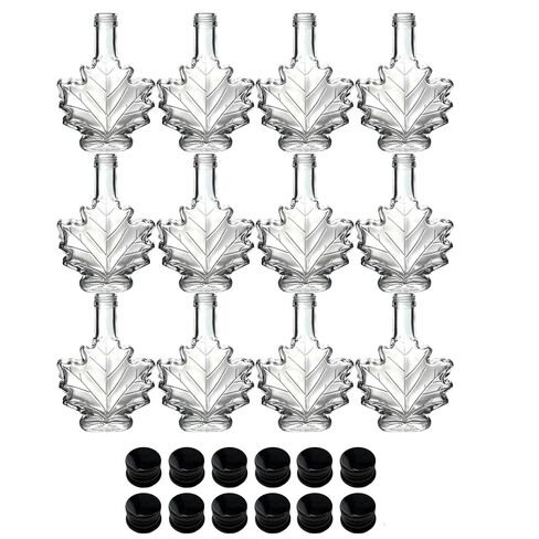 North Mountain Supply Maple Leaf Glass Syrup Bottle – 3.4 fl oz (100 ml) – Black Metal Lid – Case of 12 – Ideal for Maple Syrup, Honey, or Homemade Gifts in Kuwait