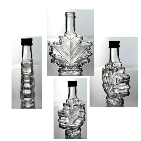 North Mountain Supply Maple Leaf Glass Syrup Bottle – 3.4 fl oz (100 ml) – Black Metal Lid – Case of 12 – Ideal for Maple Syrup, Honey, or Homemade Gifts in Kuwait