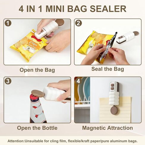 4 in 1 Mini Bag Sealer, Upgraded Mini Bag Sealer with Cutter and Magnet, USB C Rechargeable Chip Bag Sealer for Plastic Snack Bags, Bag Sealer Handheld for Food & Kitchen Storage (Pink) in Saudi Arabia
