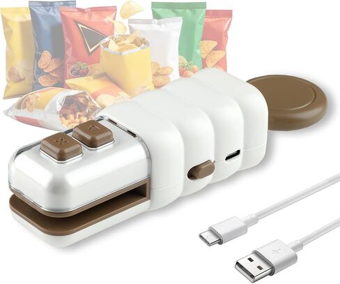 4 in 1 Mini Bag Sealer, Upgraded Mini Bag Sealer with Cutter and Magnet, USB C Rechargeable Chip Bag Sealer for Plastic Snack Bags, Bag Sealer Handheld for Food & Kitchen Storage (Pink) in Saudi Arabia
