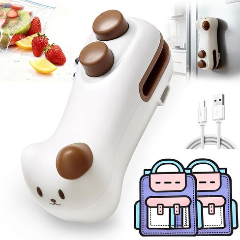 سدادة الأكياس، 2 في 1 حقيبة صغيرة قابلة لإعادة الشحن مع قاطع ومغناطيس، سدادة حرارية صغيرة للوجبات الخفيفة، آلة ختم صغيرة التصميم محمولة للمطبخ مع حقيبة وجبات خفيفة لطيفة (رمادي) in Kuwait