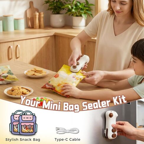 سدادة الأكياس، 2 في 1 حقيبة صغيرة قابلة لإعادة الشحن مع قاطع ومغناطيس، سدادة حرارية صغيرة للوجبات الخفيفة، آلة ختم صغيرة التصميم محمولة للمطبخ مع حقيبة وجبات خفيفة لطيفة (رمادي) in Kuwait