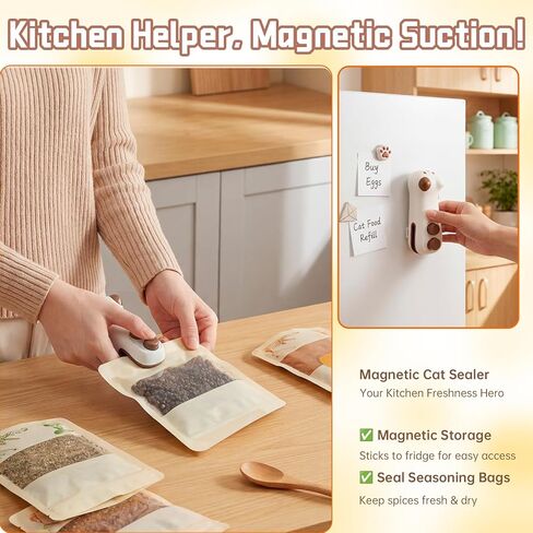 سدادة الأكياس، 2 في 1 حقيبة صغيرة قابلة لإعادة الشحن مع قاطع ومغناطيس، سدادة حرارية صغيرة للوجبات الخفيفة، آلة ختم صغيرة التصميم محمولة للمطبخ مع حقيبة وجبات خفيفة لطيفة (رمادي) in Kuwait