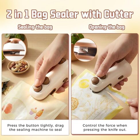 سدادة الأكياس، 2 في 1 حقيبة صغيرة قابلة لإعادة الشحن مع قاطع ومغناطيس، سدادة حرارية صغيرة للوجبات الخفيفة، آلة ختم صغيرة التصميم محمولة للمطبخ مع حقيبة وجبات خفيفة لطيفة (رمادي) in Kuwait