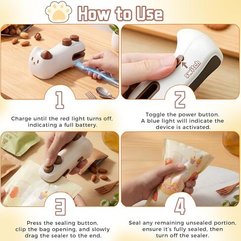 سدادة الأكياس، 2 في 1 حقيبة صغيرة قابلة لإعادة الشحن مع قاطع ومغناطيس، سدادة حرارية صغيرة للوجبات الخفيفة، آلة ختم صغيرة التصميم محمولة للمطبخ مع حقيبة وجبات خفيفة لطيفة (رمادي) in Kuwait