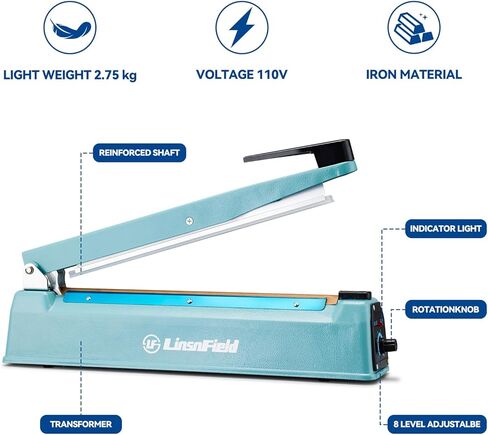 Commercial Bag Sealers 12 inch, 2mm Sealing Width Iron Impulse Sealer, Heavy Duty Manual Shrink Wrap Heat Sealer Machine with 1 Replacement Kits 2 Fuses, Blue in Kuwait