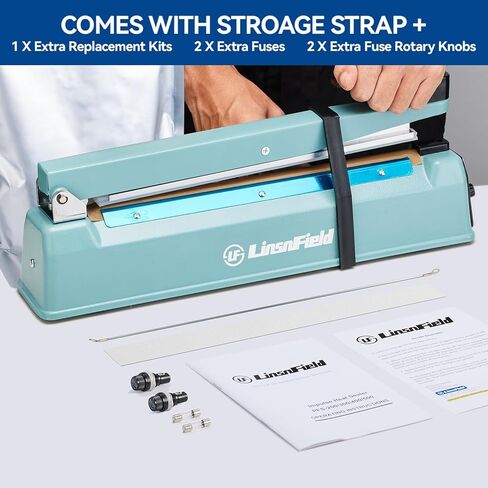 Commercial Bag Sealers 12 inch, 2mm Sealing Width Iron Impulse Sealer, Heavy Duty Manual Shrink Wrap Heat Sealer Machine with 1 Replacement Kits 2 Fuses, Blue in Kuwait