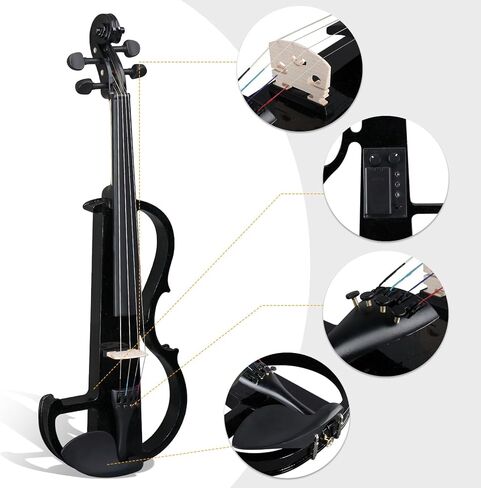 4/4 Electric Violin, Full Size Acoustic Silent Electric Violin for Beginner Adults Teens with Ebony Fittings, Case, Bow, Headphone, Rosin and Extra String (Black) in Kuwait
