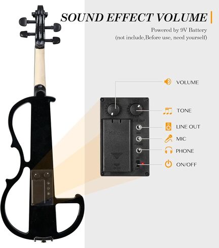 4/4 Electric Violin, Full Size Acoustic Silent Electric Violin for Beginner Adults Teens with Ebony Fittings, Case, Bow, Headphone, Rosin and Extra String (Black) in Kuwait
