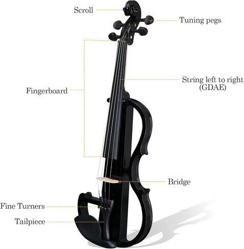 4/4 Electric Violin, Full Size Acoustic Silent Electric Violin for Beginner Adults Teens with Ebony Fittings, Case, Bow, Headphone, Rosin and Extra String (Black) in Kuwait