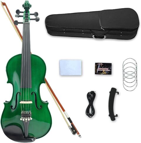 كمان كهربائي 4/4 بالحجم الكامل 5 سلسلة من خشب التنوب القيقب الصلب مع ملحقات من خشب الأبنوس - مثالي للمسرح مع الحقيبة، القوس، الكابل، الجسر، مسند الكتف، قطعة قماش نظيفة (بني-4 أوتار) in Kuwait