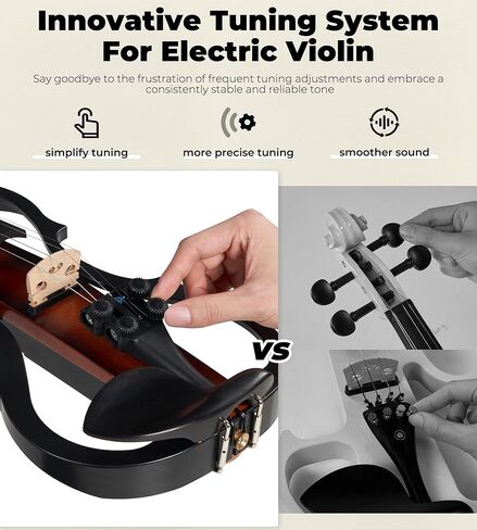 Vangoa Electric Violin 4/4 Full Size, Solid Wood Ebony Silent Violin with Professional Pickup & 3-Band EQ, Headless Lightweight Design, Beginner to Professional Electric Violin Kit, Brown in Saudi Arabia