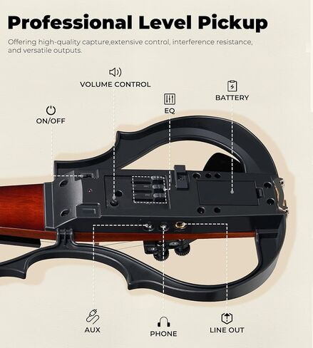 Vangoa Electric Violin 4/4 Full Size, Solid Wood Ebony Silent Violin with Professional Pickup & 3-Band EQ, Headless Lightweight Design, Beginner to Professional Electric Violin Kit, Brown in Saudi Arabia
