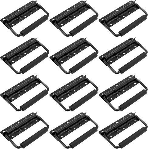 12 Pack 124mm Spring Loaded Case Handle, Folding Pull Handle, Surface Mount Chest Handles with Rubber Grip, Heavy Duty Chest Handle for Flight Case, Speaker, Cabinet, Black in Saudi Arabia