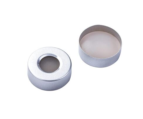 أغطية تجعيد من الألومنيوم مفتوحة باللون الفضي مقاس 20 مم من J&K Scientific مع حاجز طبيعي من مادة PTFE/السيليكون (عبوة من 100 قطعة) in Saudi Arabia
