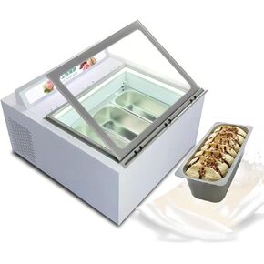 Kolice Commercial Tabletop Ice Cream Showcase Freezer, Desktop Ice Cream Dipping Cabinet, Countertop ice cream display showcase freezer with 3 Pans, Auto Defrost, Anti-Fog Glass, LED light included in Kuwait