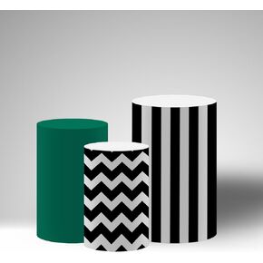 NIVIUS PHOTO Sports Football Theme اسطوانة عرض أغطية قاعدة التمثال، شيفرون باللونين الأسود والأبيض، مخطط وأخضر، مجموعة من 3 (TZ069، مجموعة كبيرة من 3) in Kuwait