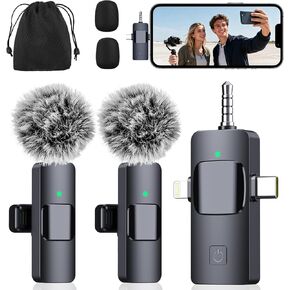 3-in-1 Microphone for iPhone, Android, Camera, Wireless Microphones, Mini Microphone, Lapel Mic with Noise Reduction, Crystal Clear Sound & 7H Battery for Recording, YouTube, Podcast in Kuwait