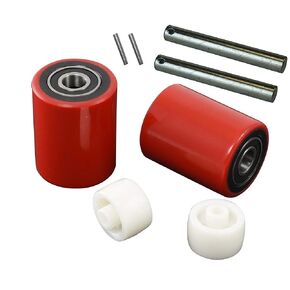 مجموعة عجلات تحميل رافعة البليت/الشاحنة مع محاور وبكرة خروج الدخول (4 قطع) 2.75 بوصة × 3.75 بوصة مع معرف المحامل 20 مم مداس بولي أحمر in Kuwait