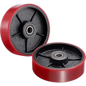 7" x 2" Pair Pallet Jack Steering Wheels with 20mm ID Bearings, Heavy Duty Red Poly Tread Rear Wheels Replacement for Most Standard Pallet Jacks in Saudi Arabia