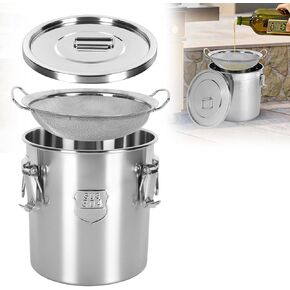 علبة تخزين زيت الطبخ سعة 12 لتر/2.64 جالون حاوية زيت تجارية مع فلتر وغطاء دلو معدني لتخزين الطعام محكمة الغلق لدقيق الأرز وحبوب طعام الكلاب وحبوب القهوة، 304 من الفولاذ المقاوم للصدأ - فضي in Kuwait