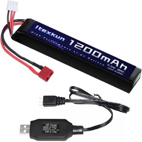 7.4V 2S 1200mAh Airsoft Battery Lipo Batteries T Plug 30C High Discharge Rate Rechargeable 2S Lipo Battery for Airsoft Model Guns with 7.4v Battery Charger in Kuwait