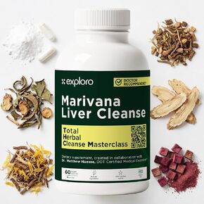 Exploro Liver Cleanser Detox Cleanse، التخلص من السموم للمستخدمين الثقيلين، 60 كبسولة / مكمل مع مكملات الكركم، مكملات الزنك، جذر الهندباء، مكمل شوك الحليب، الكولين، جذر الأرقطيون in Kuwait