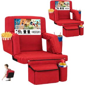 مقعد استاد أوفرمونت مع دعم خلفي - وسادة مبطنة مقاس 2.8 بوصة، مقعد مبيض بستة أوضاع مع خطافات مزدوجة وأشرطة ظهر وجيوب لحمل الأكواب - كرسي استاد محمول للمناسبات الرياضية والحفلات الموسيقية in Kuwait