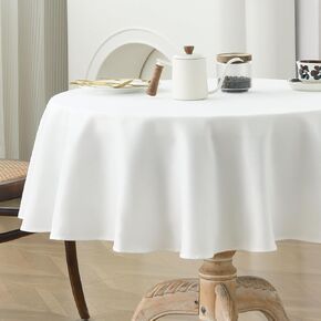 مفرش طاولة Wracra من الكتان بتصميم دائري مقاس 48 بوصة، غطاء طاولة من القماش قابل للغسل للاستخدام الداخلي والخارجي وخالي من التجاعيد لتزيين حفلات عيد الميلاد وعطلات المطبخ، أبيض، مستدير 48 بوصة in Kuwait