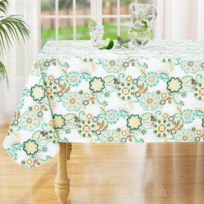 misaya Rectangle Waterproof Vinyl Table Cloth, Wipeable Tablecloth with Flannel Backing, Plastic Table Cover for Easter, Dinner, Picnic, Indoor and Outdoor (Paisley Flower, 60" x 102") in Kuwait