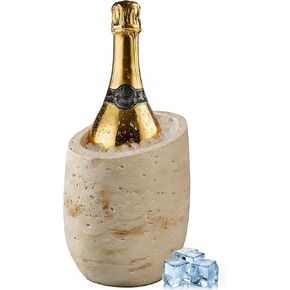 دلو مبرد النبيذ ذو قوام الحجر الجيري الطبيعي - مبرد راتينج 750 مل لزجاجات النبيذ والشمبانيا، ديكور عربة بار الحفلات - يحافظ على المشروبات باردة، هدية فريدة لمحبي النبيذ، الانتقال لمنزل جديد (بيج) in Kuwait