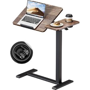Okin Overbed Bedside Table with Wheels, Adjustable Medical Tilt Top Hospital Bed Table Over The Bed, Rolling Desk Mobile Standing Desk for Hospital Home Use (Walnut) in Kuwait